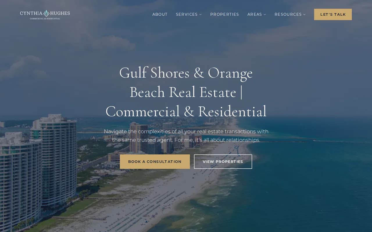 Cynthia Hughes Real Estate website designed by Hughes Technology for Gulf Shores and Orange Beach