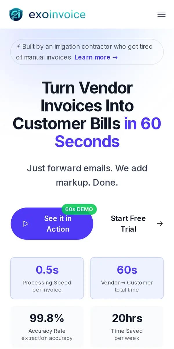 ExoInvoice website on a phone