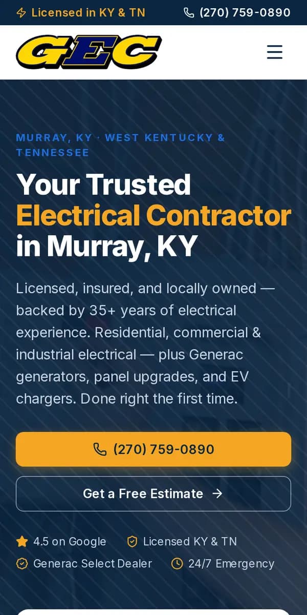 GEC Murray electrician website on a phone