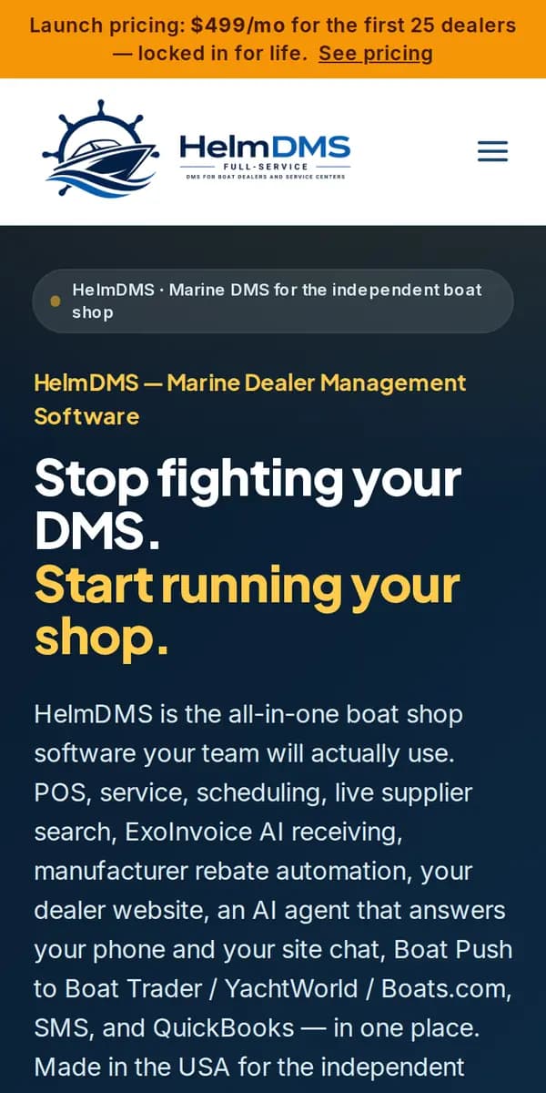 HelmDMS website on a phone