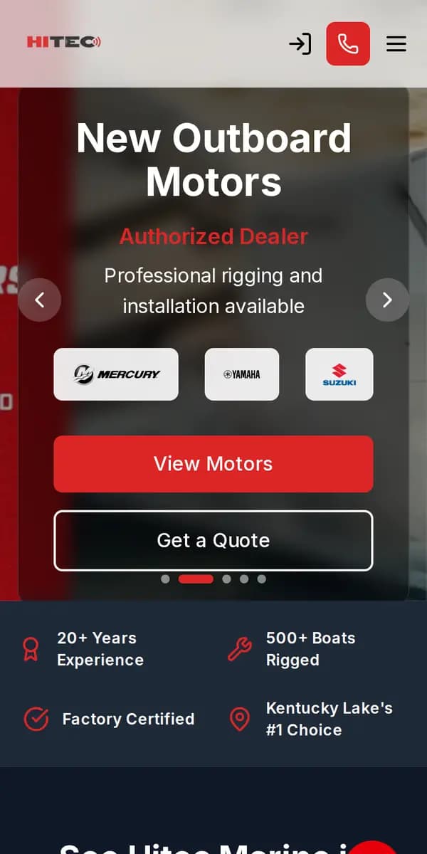 Hitec Marine website on a phone