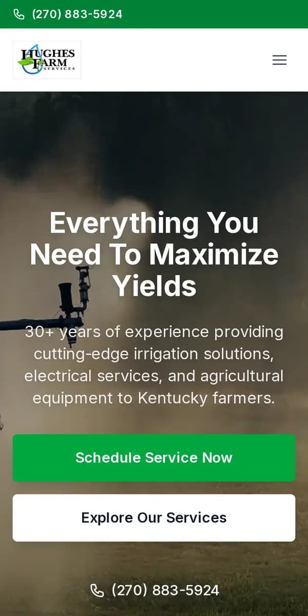 Hughes Farm Service website on a phone