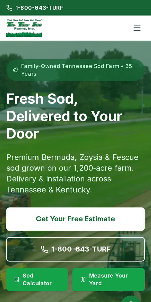 Tri-Turf Sod Farms website on a phone