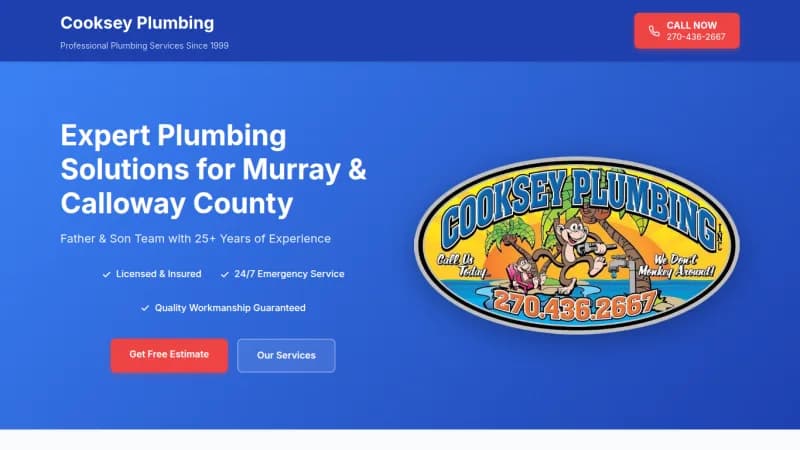 Screenshot of the Cooksey Plumbing website (cookseyplumbing.us)