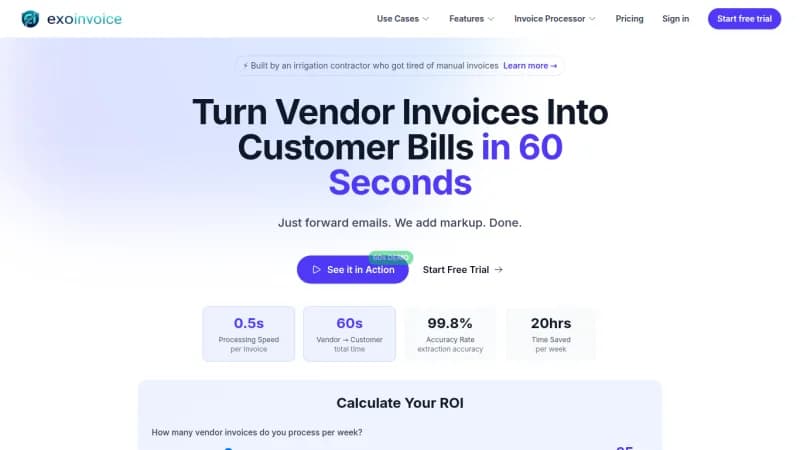 Screenshot of the ExoInvoice website (exoinvoice.com)