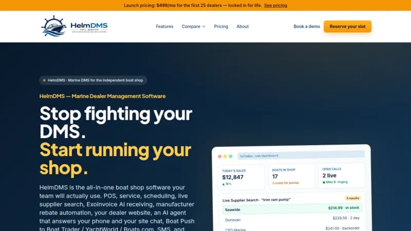 Screenshot of the Helm DMS website (helmdms.com)