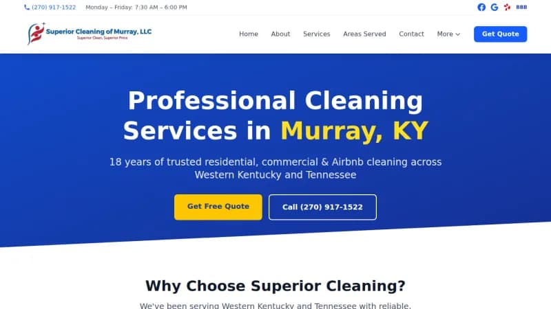 Screenshot of the Superior Cleaning of Murray website (superiorcleaningofmurray.com)