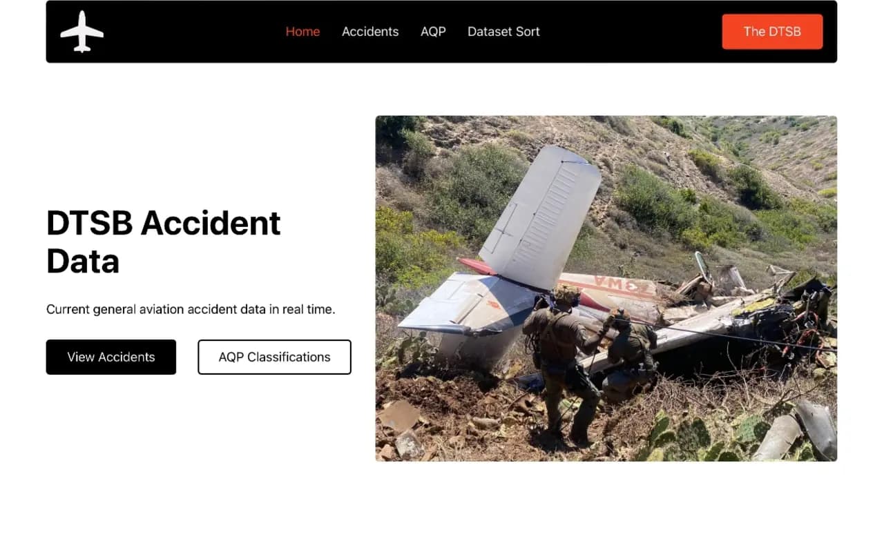 DTSB Accident Data website, which receives automated aviation accident data from Hughes Technology