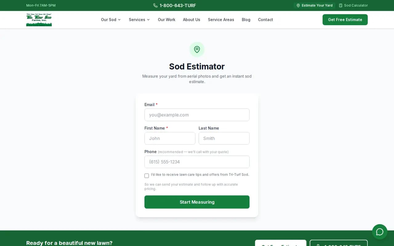 Tri-Turf Sod satellite yard estimator built by Hughes Technology